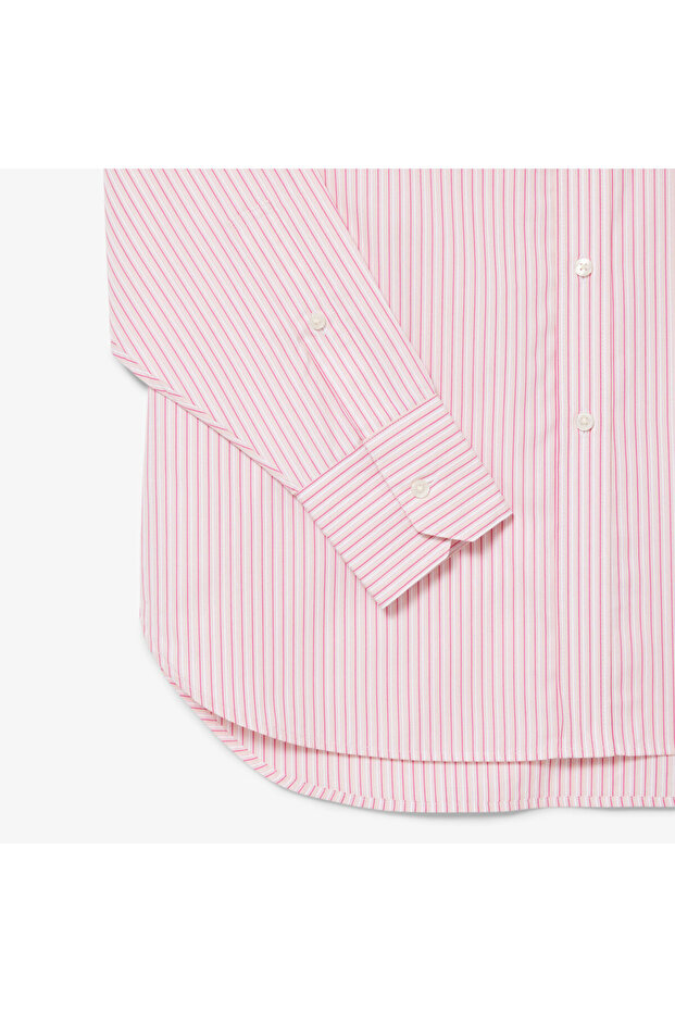Kadın Oversize Fit Çizgili Pembe Gömlek - 7
