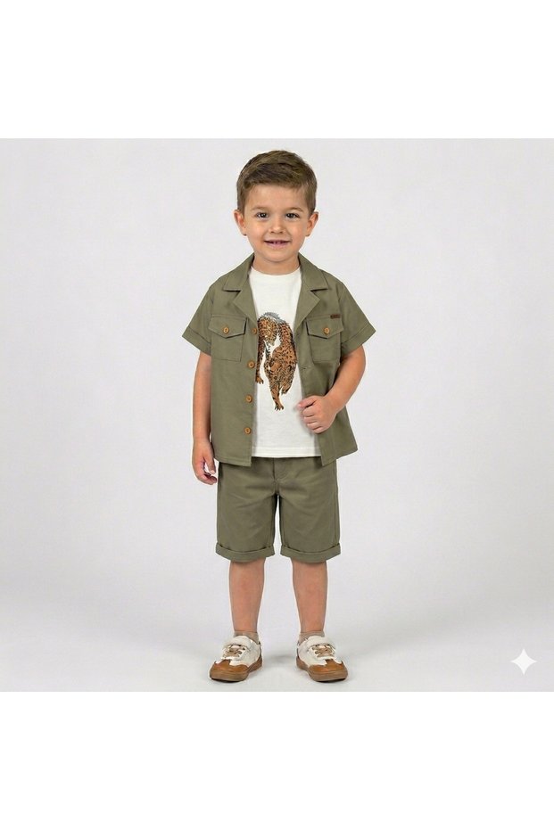 Boys' Cotton Summer Shorts, Shirt and T-Shirt 3-Piece Set