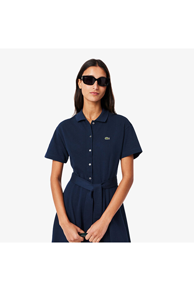 Kadın Flare Fit Kısa Kollu Polo Yaka Lacivert Elbise - 2