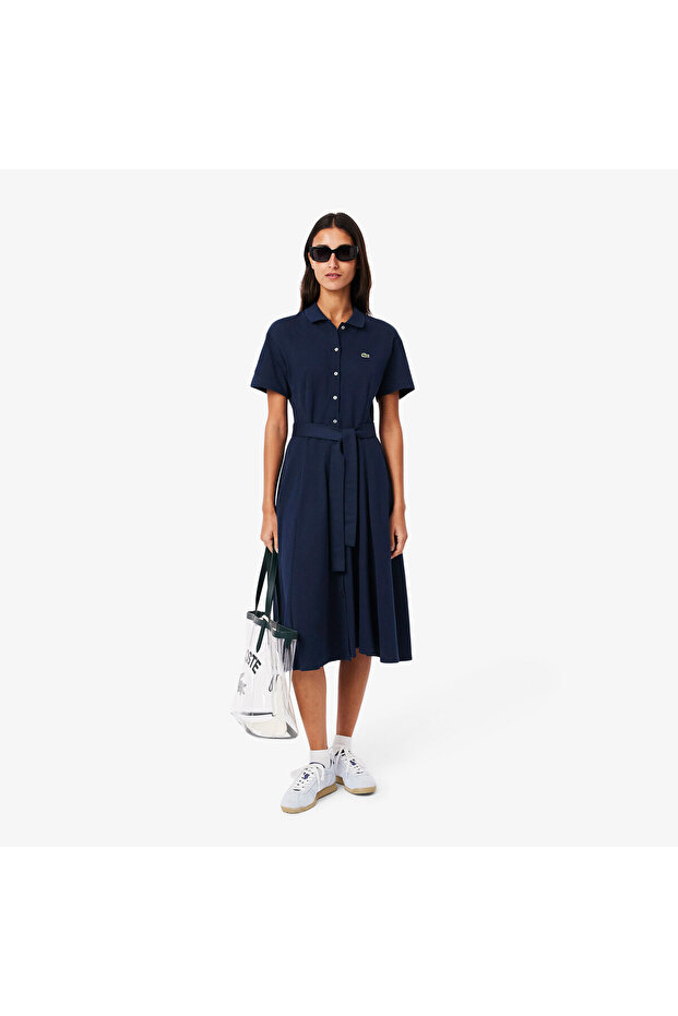 Kadın Flare Fit Kısa Kollu Polo Yaka Lacivert Elbise - 1