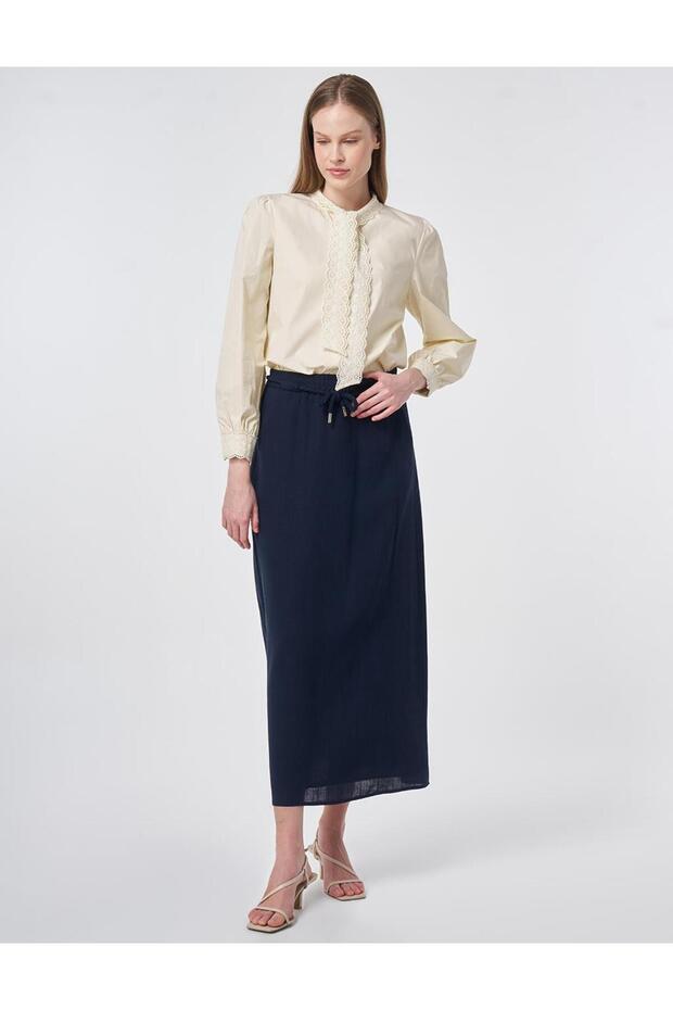 High Waist Rayon Bell Skirt Dark Navy Blue