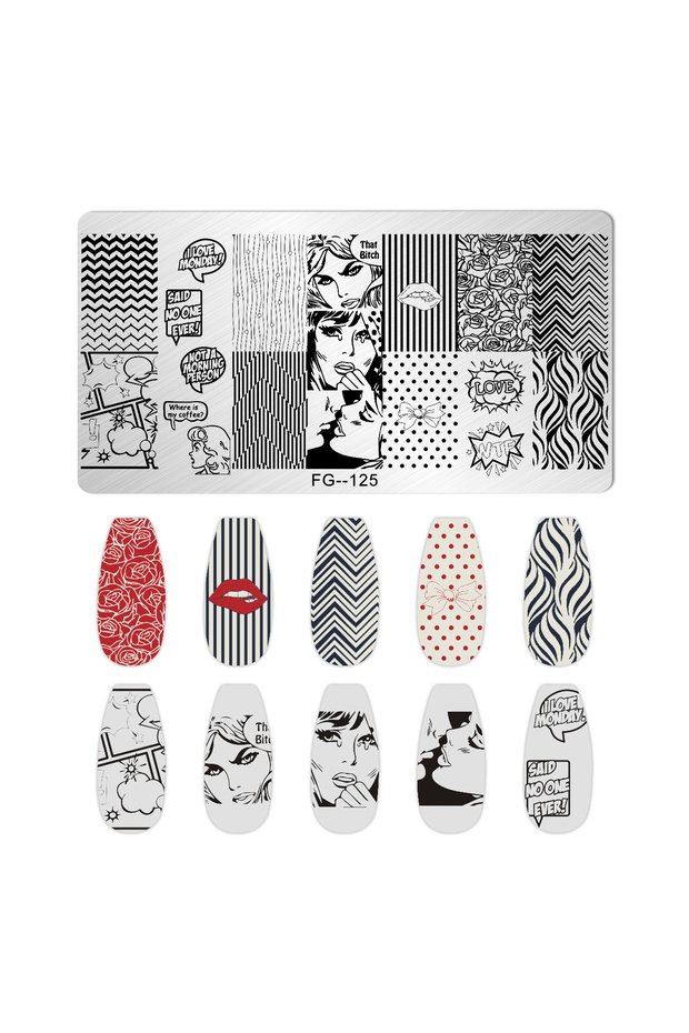 FG-125 FRUIT LEMON TEMPLATES Flower Stripe Design Stamping Plate Strawberry Lady Face Nail Stamp Tem