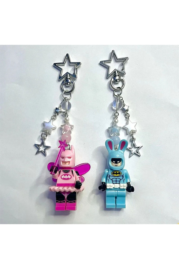 set Beautiful Handmade 3D Bat Couple Keychain Fairy Figure Pendant Phone Key Ring Backpack Accessory