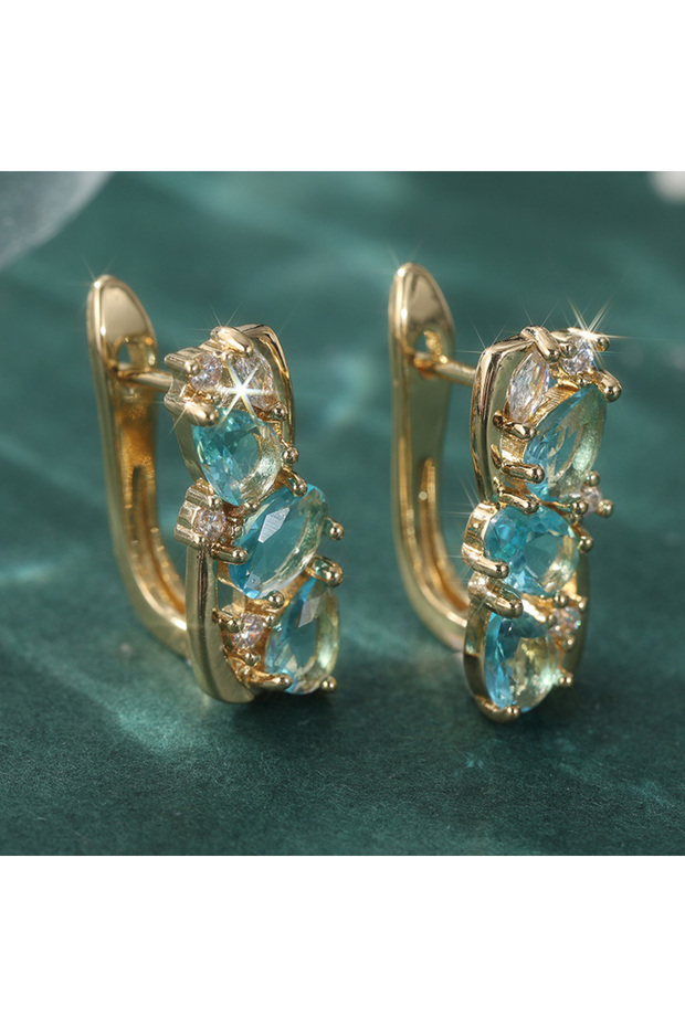 Blue T1058 Fashion Temperament Dangle Earrings for Women Elegant Charm Sparkling Blue Synthetic Zirc