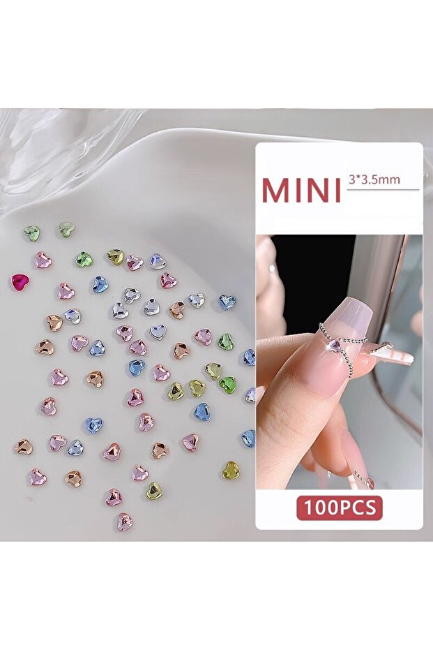 100PCS MIX 50/100PCS Mini Love Heart Diamond Nail Decoration Super Sparkling Flat Bottom Diamond Col