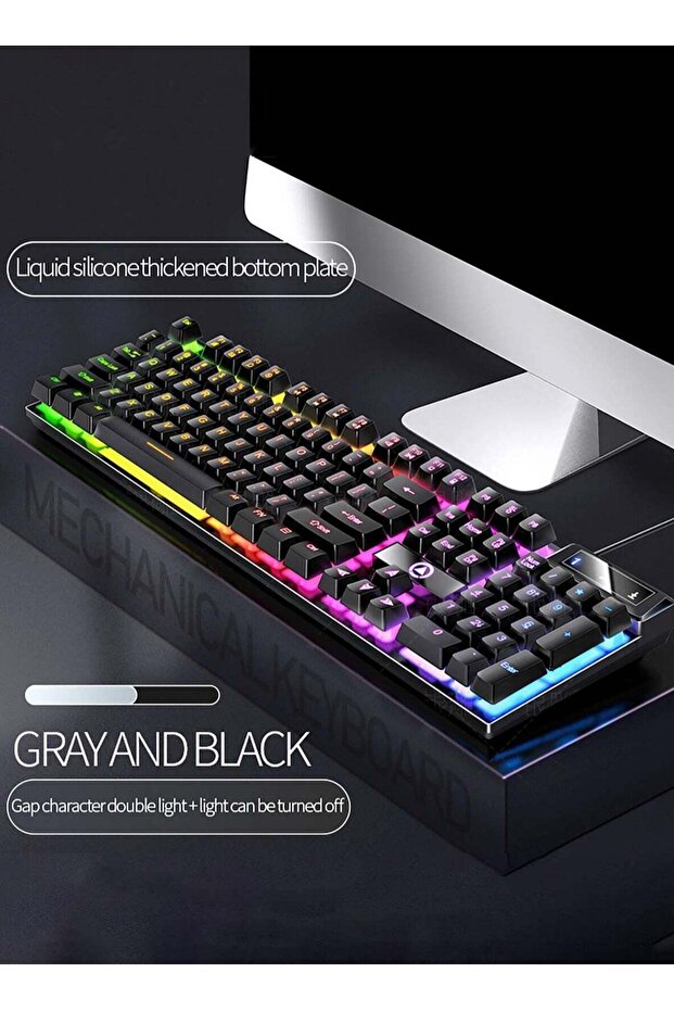 لوحة مفاتيح ألعاب عائمة بإضاءة خلفية RGB، لوحة مفاتيح ميكانيكية سلكية USB، تصميم مريح