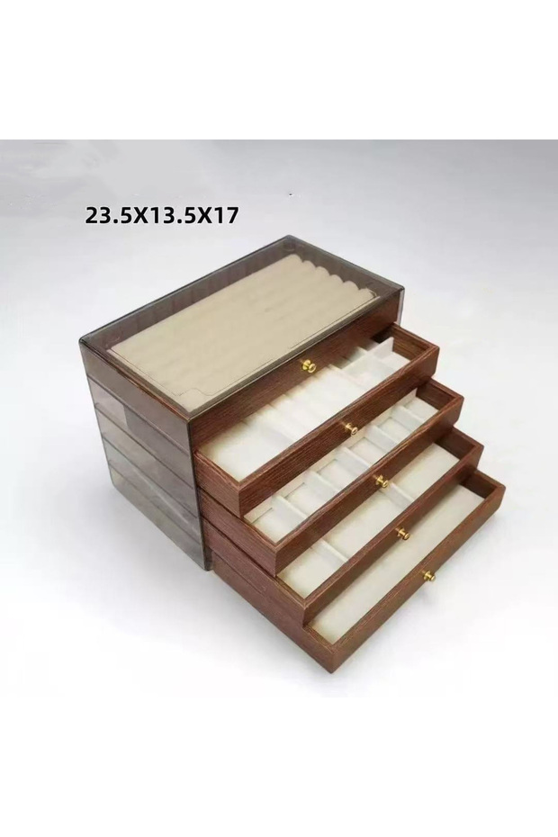 صندوق مجوهرات كبير متعدد الطبقات بتصميم أنيق لحفظ الأقراط والخواتم والقلائد، منظم مكتبي أنيق.