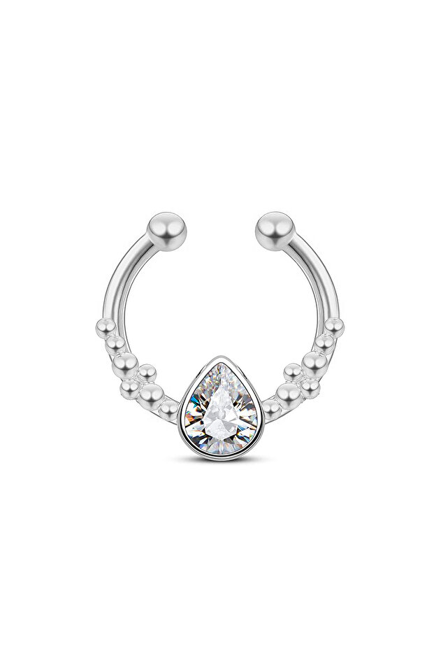 Silver Stainless Steel Horseshoe Water Drop False Nose Ring Without Perforation Clip For Women Septu