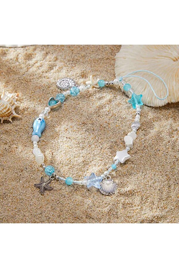 Mixed Color KunJoe Boho Blue Acrylic Beaded Love Star Phone Chain Women Starfish Scallop Conch Penda