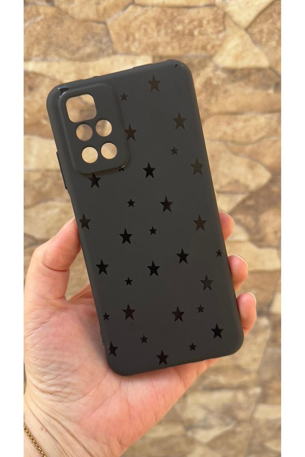 Redmi 10 2022 Compatible Mini Black Star Patterned Silicone Shock Absorbing Classic Protected Rubber Case