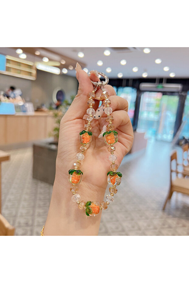 Orange Luminous Phone Chain Advanced Crystal Persimmon Pendant Phone Case Lanyard Accessories Hangin