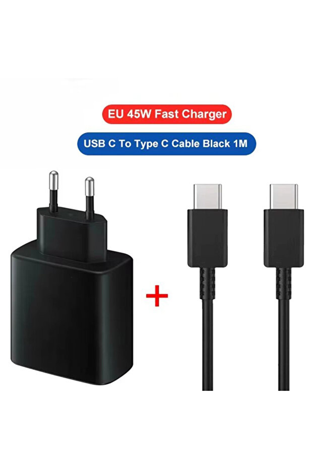 EU Black 2IN1 45W USB C Super Fast Charger For S24 S23 S22 S21 Ultra S10 Plus A55 A54 A53 Quick ..