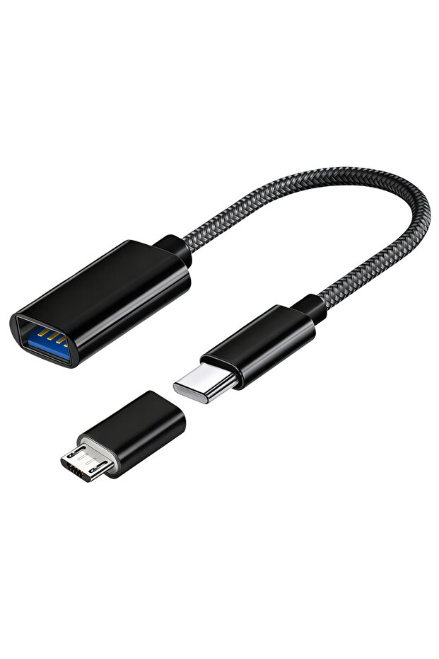 محول USB C/Micro USB إلى USB أسود (قطعتان)، كابل محول OTG من USB إلى USB C، متوافق مع S21 S2 S23 وغيره