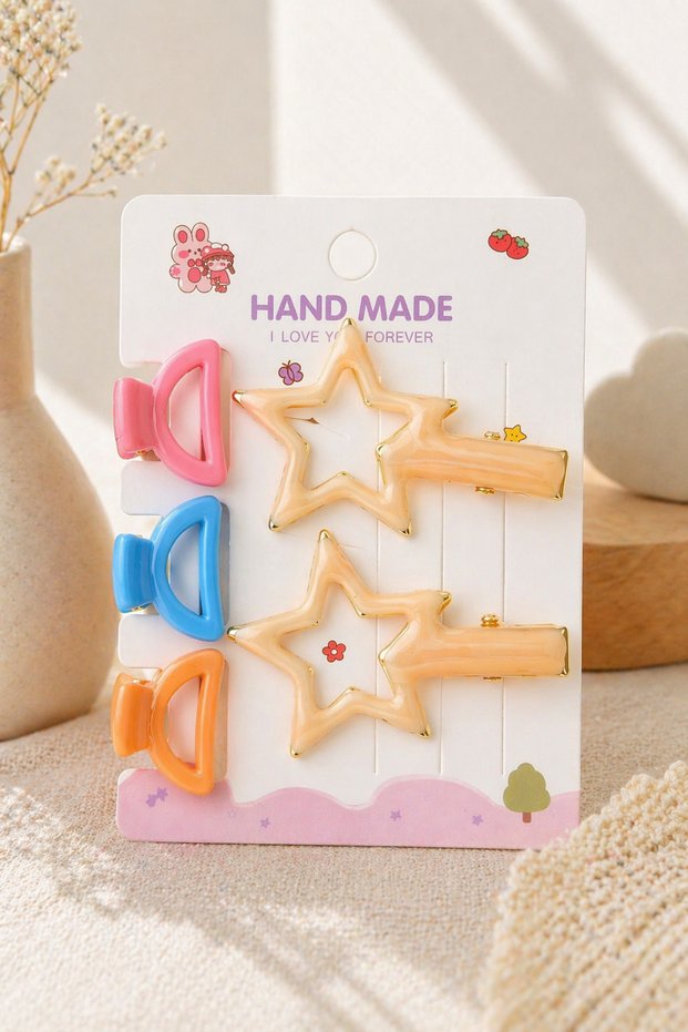 Girl's Star Buckle Set of 5 – Colorful Clip Buckle | Figured Hair Clip (Different Color Options)