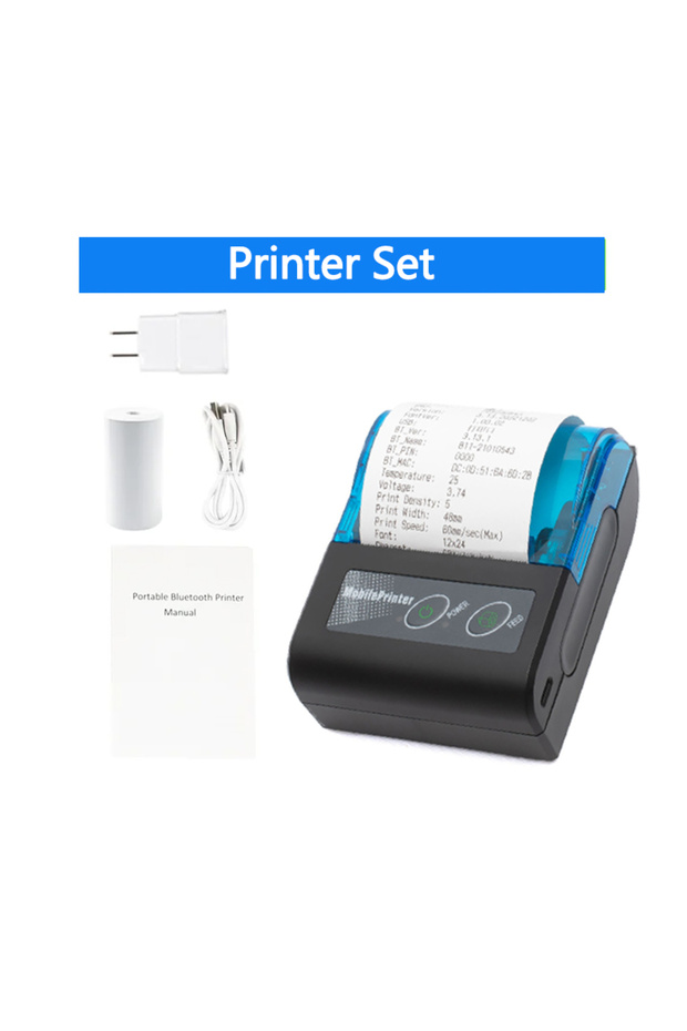 EU Plug Printer Set 58mm Mini Portable Thermal Receipt Printer Mobile Wireless Bluetooth Ticket Bill - 1