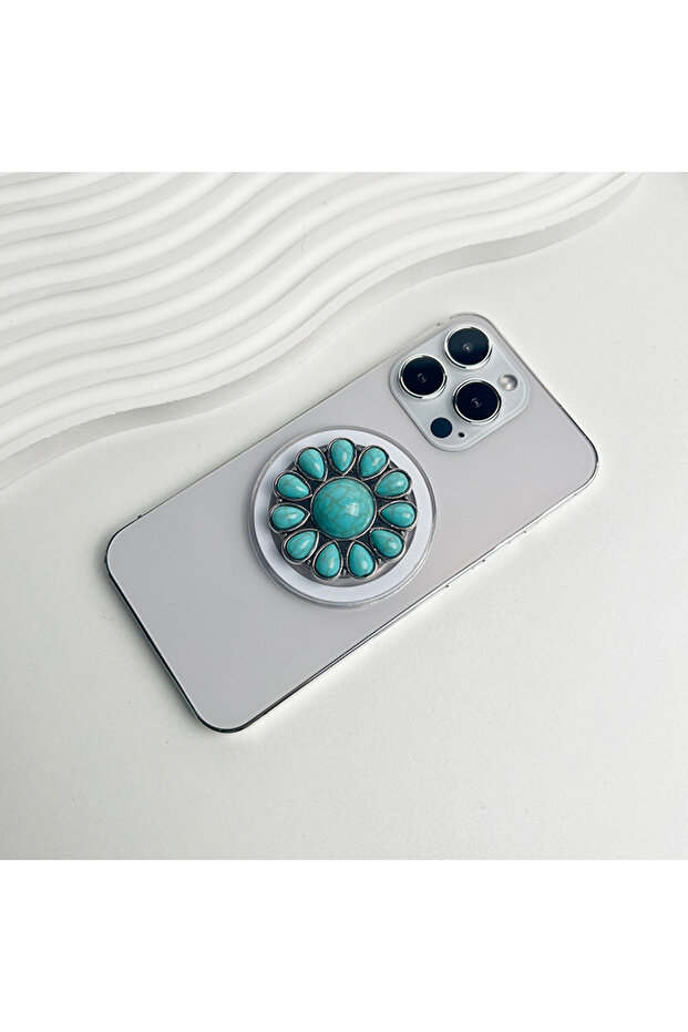 CX21-08 Luxury Turquoise Socket Grip Lazy Bracket Talk Grip For Magsafe IPhone Mac Safe Ring Fing..