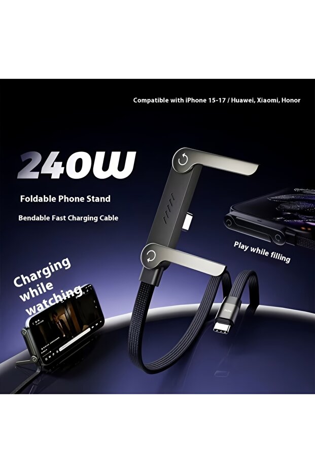 1.5m black MAX 240W Fast Charging Type C to Type C, Stand Data Cable, Multifunctional Data Cable, Ca