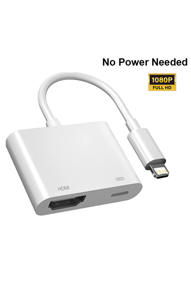 محول لايتنينج إلى HDMI أبيض اللون لا يحتاج إلى طاقة، محول فيديو بدقة 1080 بكسل مع مزامنة الشاشة وشاحن لايتنينج