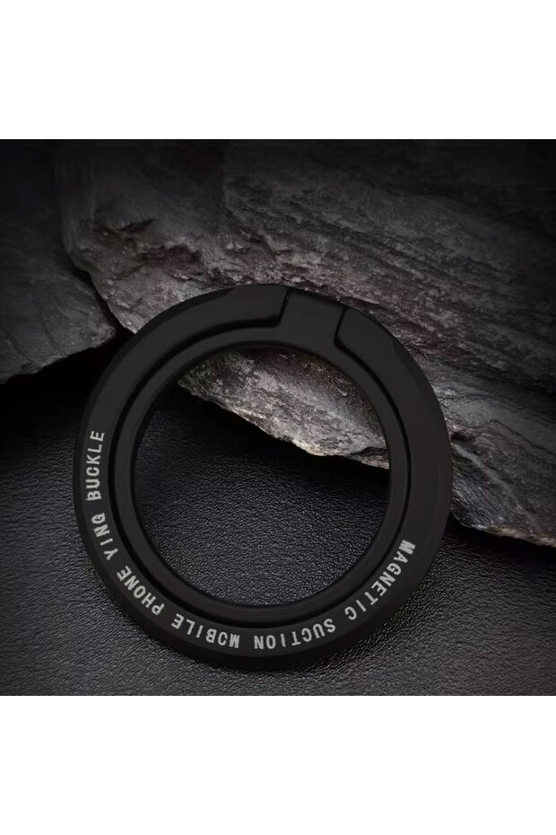 حامل هاتف مغناطيسي جديد أسود اللون، إصدار 2025، متوافق مع ملحقات MagSafe، مع حلقة إصبع قابلة للتعديل.