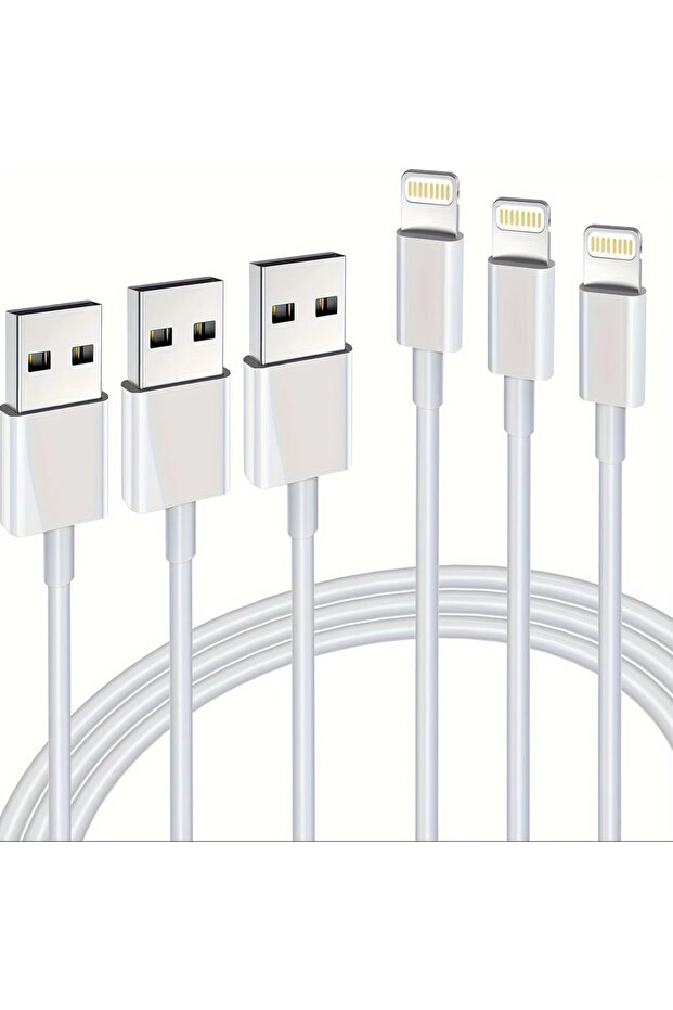 كابل بيانات USB إلى Lightning أبيض اللون بطول 1 متر، 3 قطع، معتمد من MFI لهواتف آيفون 14 و13 و12 و11 برو ماكس بلس وXS وXR F