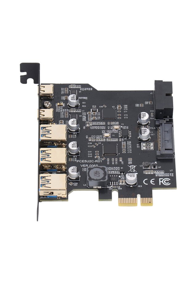 black PCIe to USB 3.2 Expansion Card 5 Ports with 2 USB Type-C Connectors Easy Installation PCI Expr