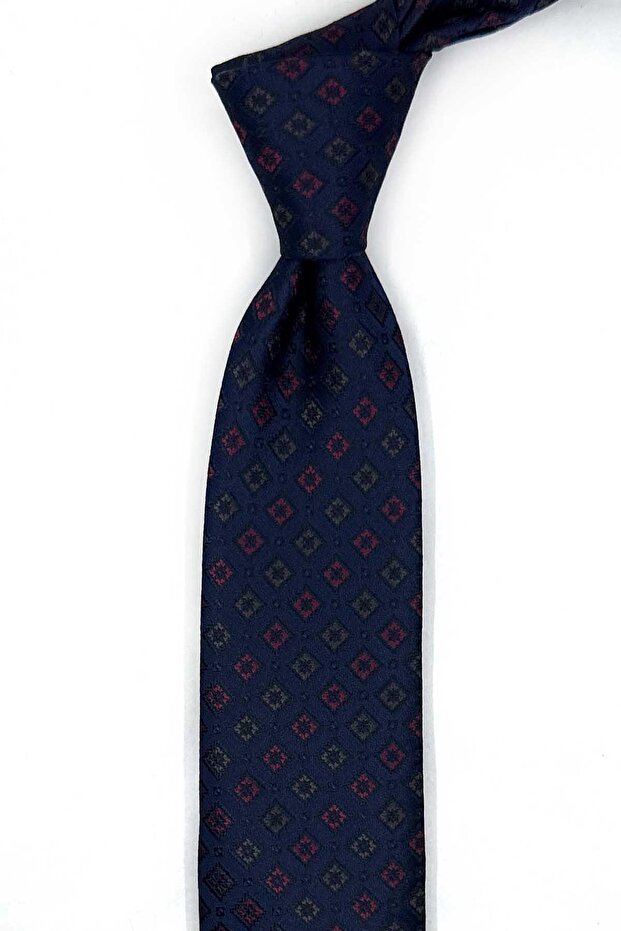 Navy Blue Small Pattern Slim Tie Sk8092 - 1