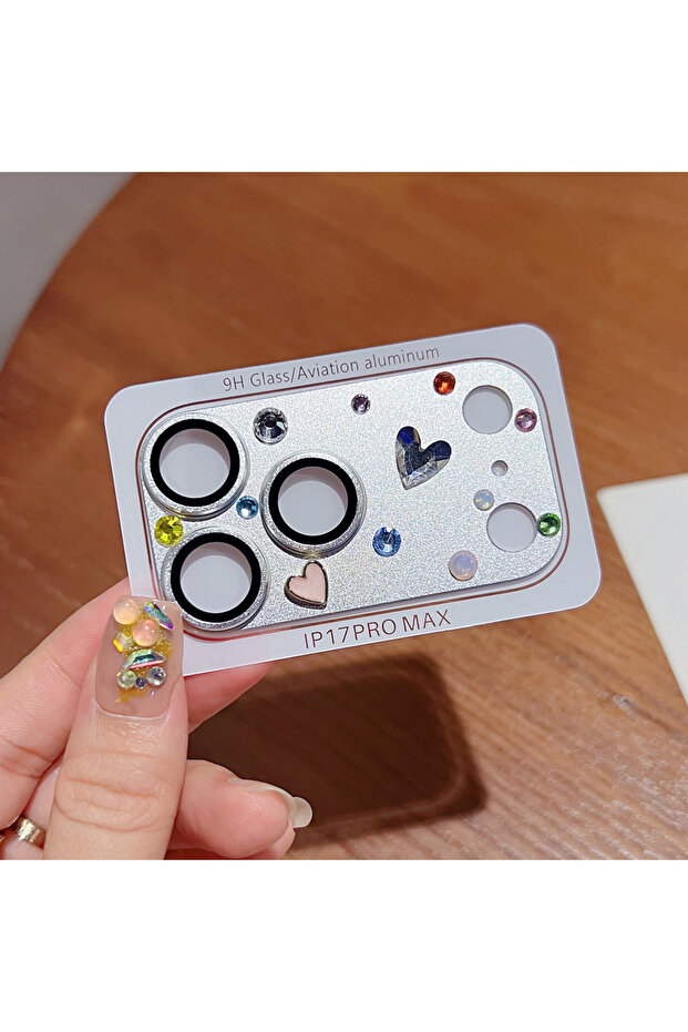 For iPhone 17Pro Max Silver Handmade Sticker Rhinestone Camera Protector for IPhone 17 Pro Max 17 Pr