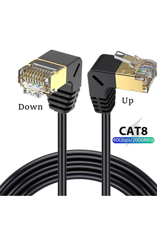 0.5m Up to Down 0.5M 2M Cat8 Ethernet Cable Cord SFTP 40Gbps 2000MHz Cat 8 RJ45 Network Lan 90 Degre