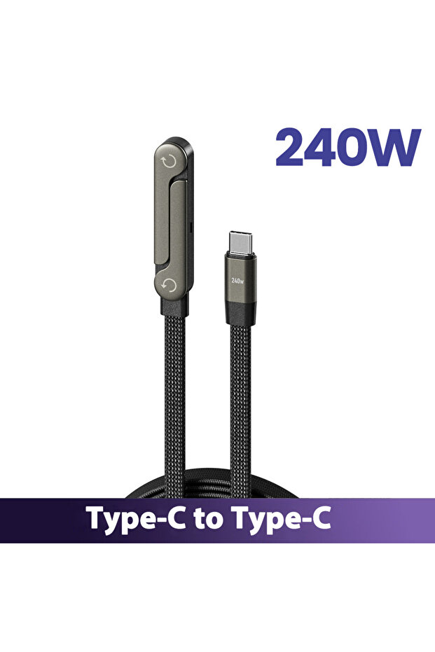 كابل شحن سريع USB Type-C إلى Type-C بقوة 240 واط، طول 1 متر، قابل للطي مع حامل، كابل بيانات 2 في 1