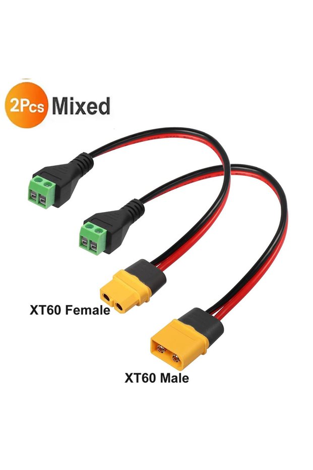 Mixed - 2pcs XT60 to 2 Pin Solderless Connectors Terminal Adapter Male / Female Cable for Drone FPV