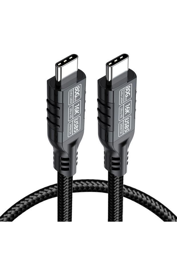 كابل USB Type C أسود بطول 3 متر، PD240W للشحن السريع، يدعم Thunderbolt 5، نقل بيانات بسرعة 80 جيجابت في الثانية، فيديو بدقة 16K/8K