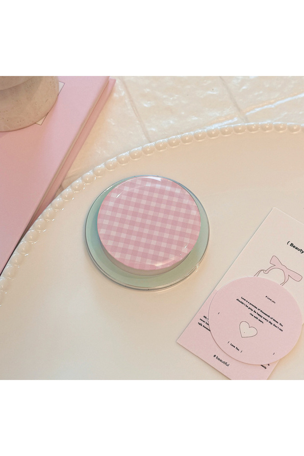 Pink Gingham Green Gingham Magnetic Phone Grip Stand for iPhone 16 15 14 13 12 Cute Pastel MagSafe P