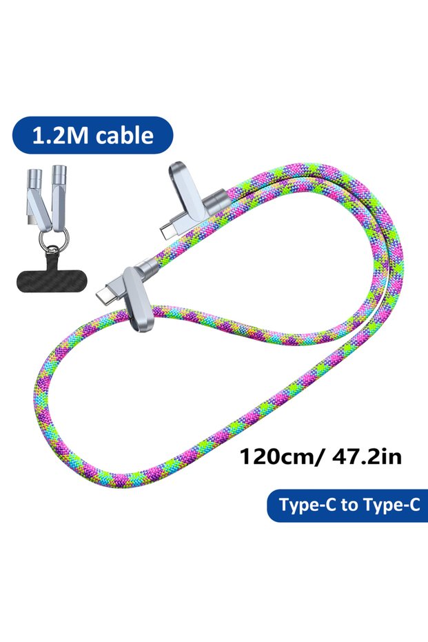 1.2M cable 2IN1 Braid Lanyard 240W PD Cable for Mobile Phone Type-C to Type-C Fast Charging Data Cor
