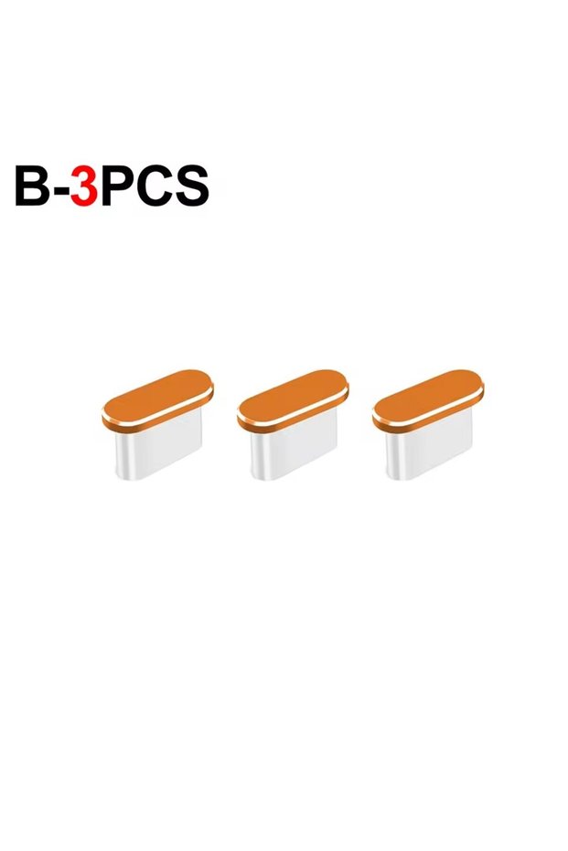 Orange B-3PCS Metal Dust Plug for IPhone 15 16 17 Pro USB Type C Dustplugs Charger Port Caps Anti-du