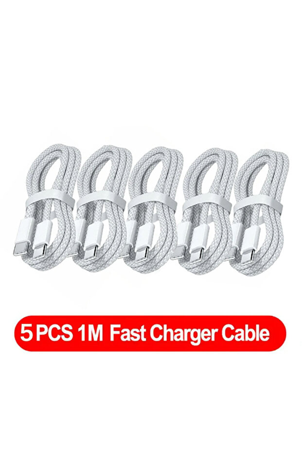 كابل USB C إلى USB C بطول 1 متر، 5 قطع، يدعم الشحن السريع بقوة 100 واط، مناسب لشحن أجهزة آيفون.