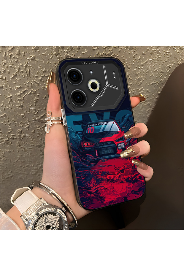 Tecno Pova 6 Compatible Silicone Edge Hard Back Anti-Fall Phone Case Sports Car Patterned