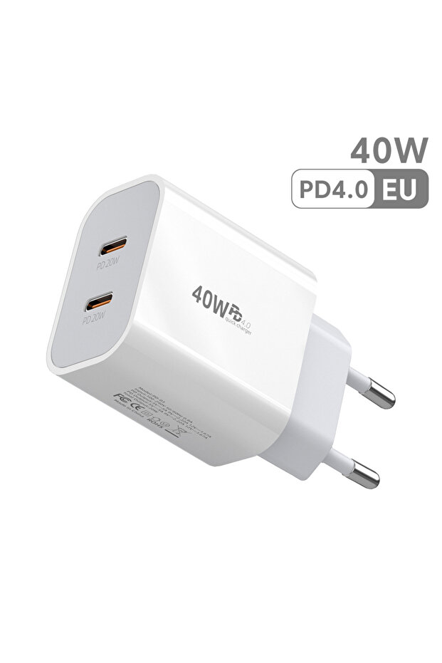 شاحن EU PD 40W مزدوج منفذ USB C للشحن السريع QC3.0 محول شحن للهواتف لأجهزة iPhone وXiaomi