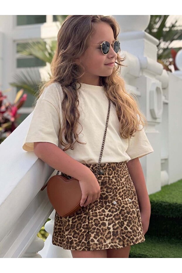 Girl's Shorts Skirt Leopard Patterned Design Comfortable Fit Daily Stylish Combination