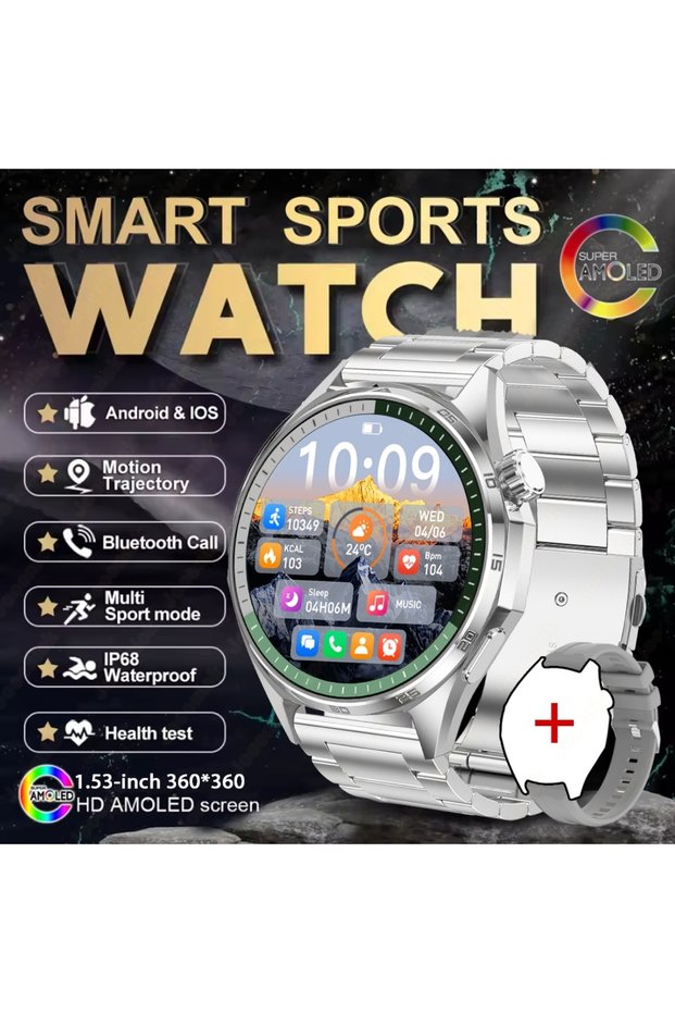 Silver steel 2026 New Bluetooth Call Smart Watch Men 1.53-inch AMOLED HD Screen Sports IP68 Waterpro