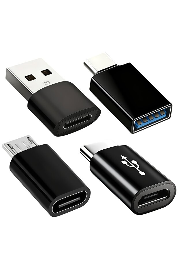 مجموعة محولات USB إلى USB-C سوداء من 4 قطع، محول USB C إلى USB 3.0 OTG، محول من مايكرو USB إلى USB C - مناسب لأجهزة ماك بوك