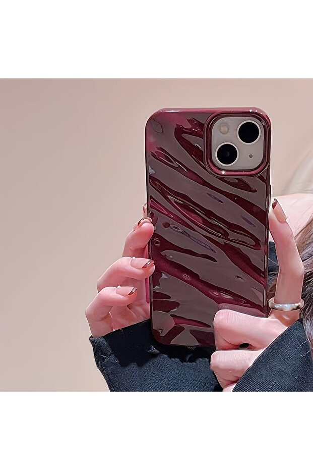For iPhone 13 Burgundy for iPhone 16 15 14 Plus 13 12 11promax three-dimensional pleated wave wine b