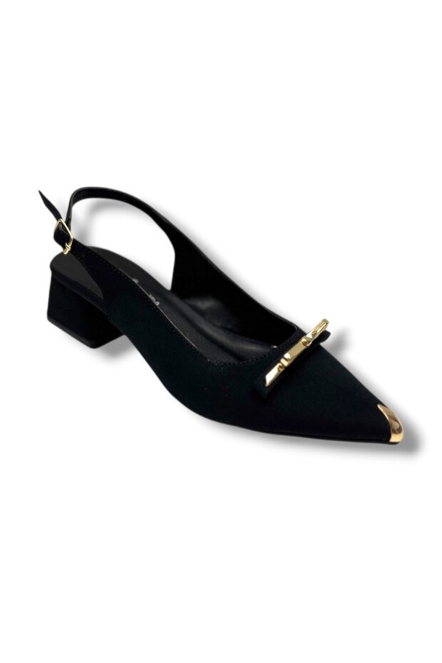 799-26 Suede Gold Buckle Short Square Heel Pointed Toe Women's Shoes