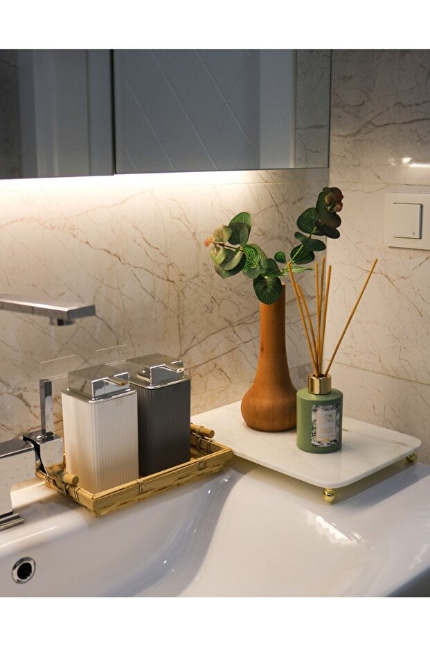 Faralyahome White Marble Stand 30X20 cm Bathroom Organizer Decor Rectangle