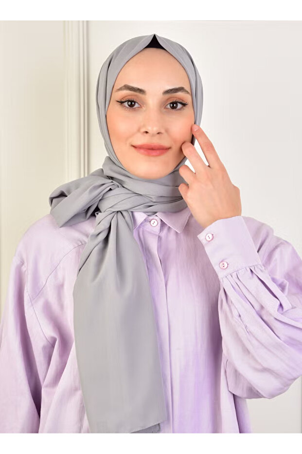 شال حجاب شيفون مريح باللون الرمادي - أناقة فاخرة، خفيف ومريح، صنع في تركيا