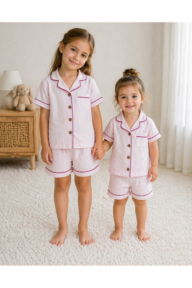 Green Moon Soft Pink Voile Cotton Children's Pajama Set