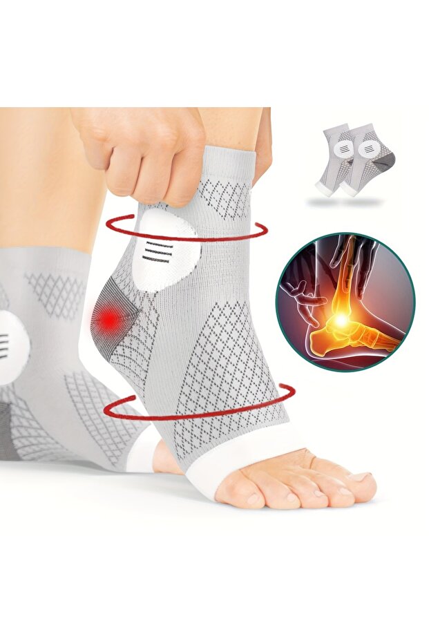 M grey white 1Pair Ankle Compression Socks Compression Foot Sleeves with Arch And Ankle Support Open