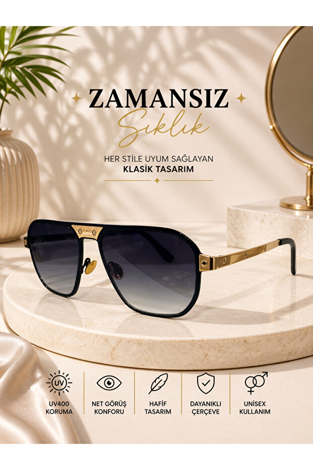 Metal Frame Sunglasses with Black Lenses