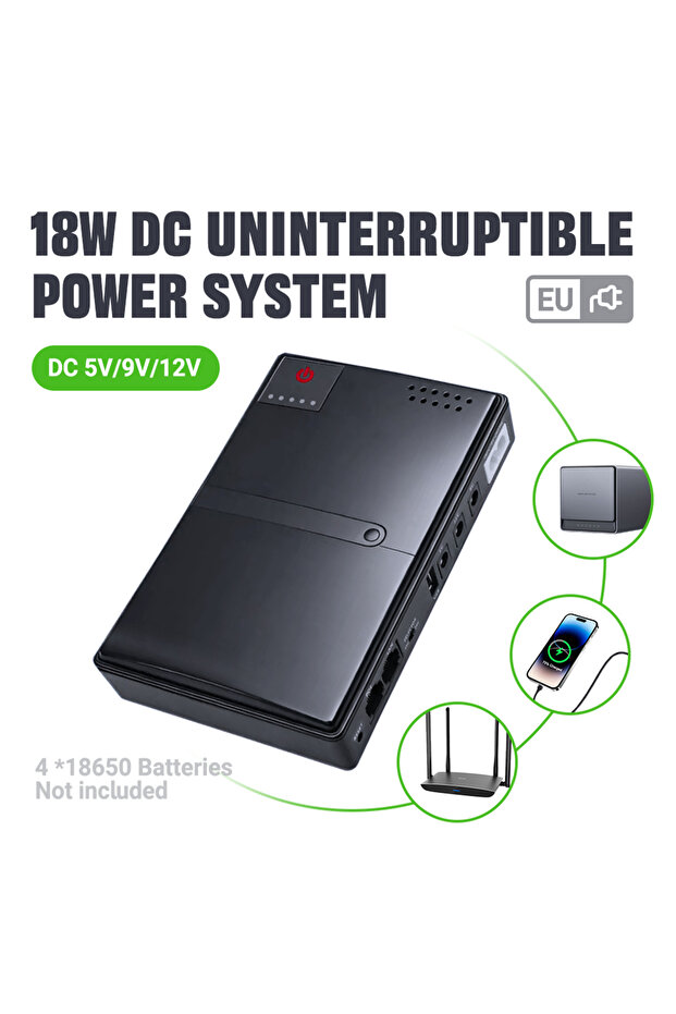 مزود طاقة احتياطي UPS بقدرة 18 واط، مصدر طاقة مستمر غير منقطع DC1018L 5V 9V 12V بقابس أوروبي للراوتر والجهاز البصري