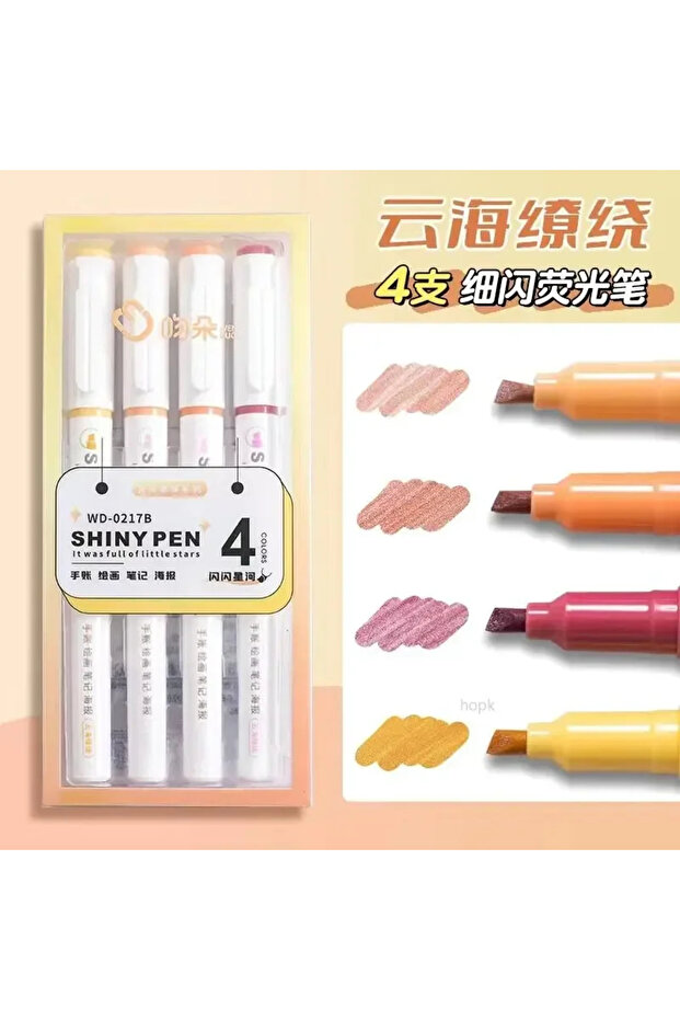 Golden Shiny Pen Set 4 Colors/box Kawaii Glitter Highlighter Pen Pastel Fine Pastel Highlighter Mark