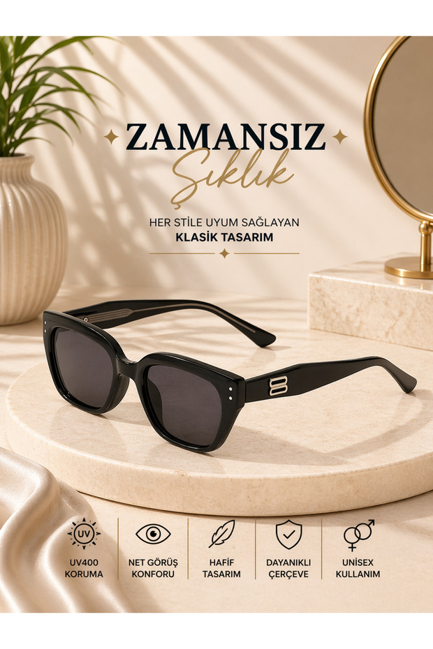 Rectangular sunglasses black bone frame black glass
